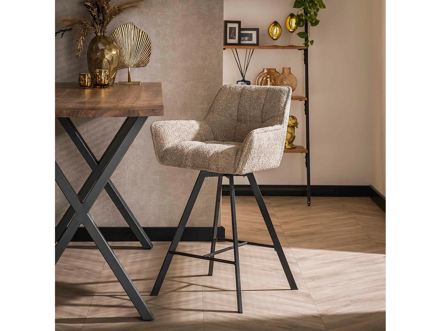 Tabouret de bar pivotant Raster Boucle Sand - 2 pièces