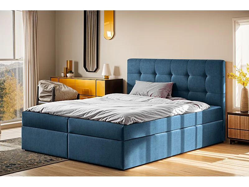 Lit à sommier tapissier avec matelas et sommier tapissier, tissu de lit LUDANO Noel Blue 120x200 cm H3-Bonell