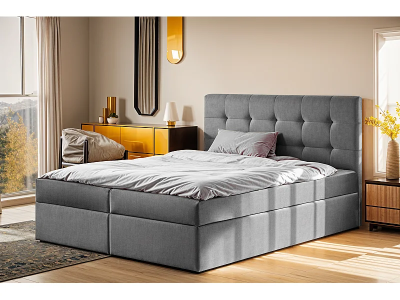 Boxspringbed met matras en bedkast, LUDANO bedstof Noel Grey 180x200 cm H3-Bonell