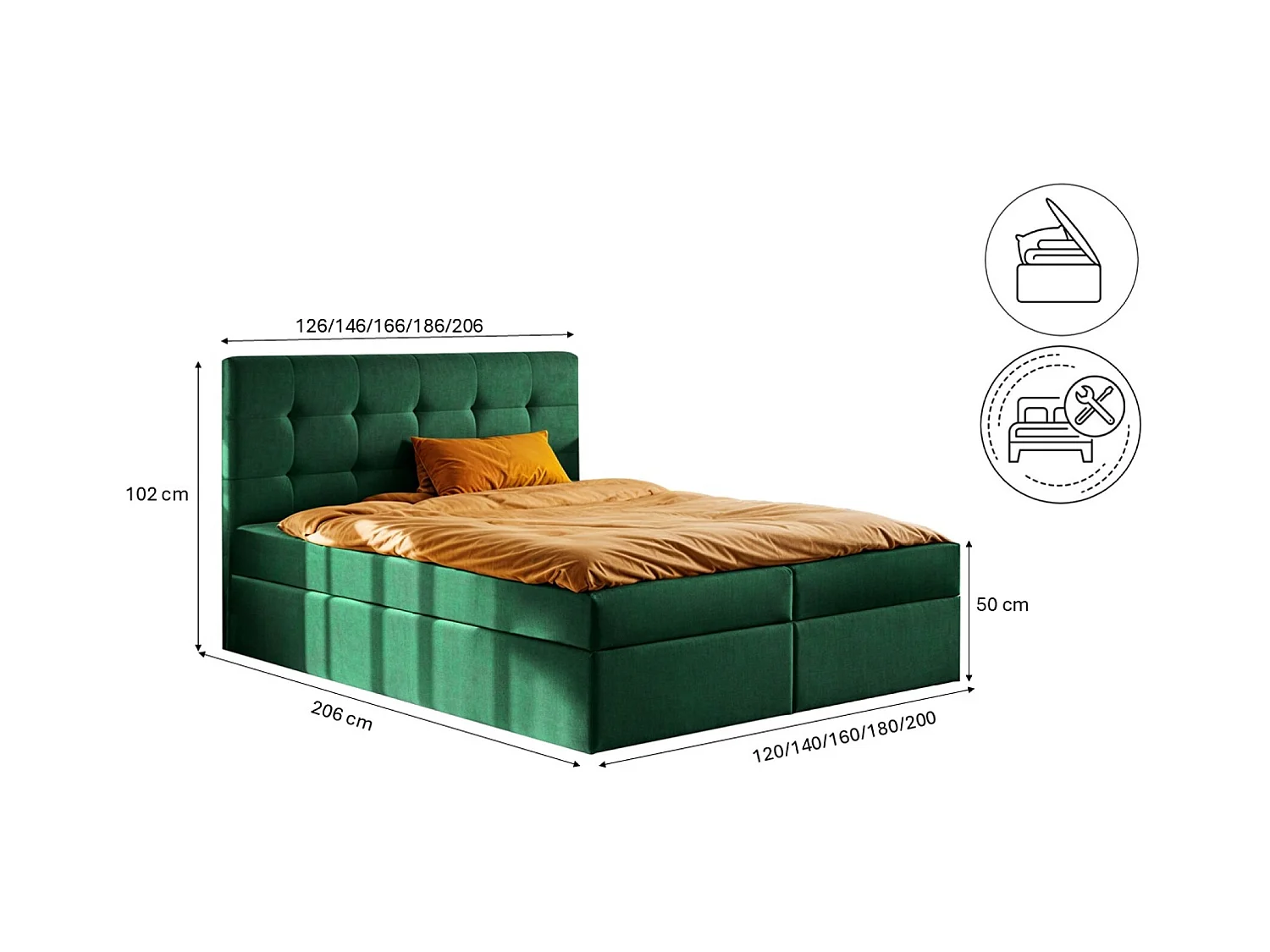 Lit à sommier tapissier avec matelas et sommier, tissu LUDANO Noel Green 180x200 cm H2-Pocket