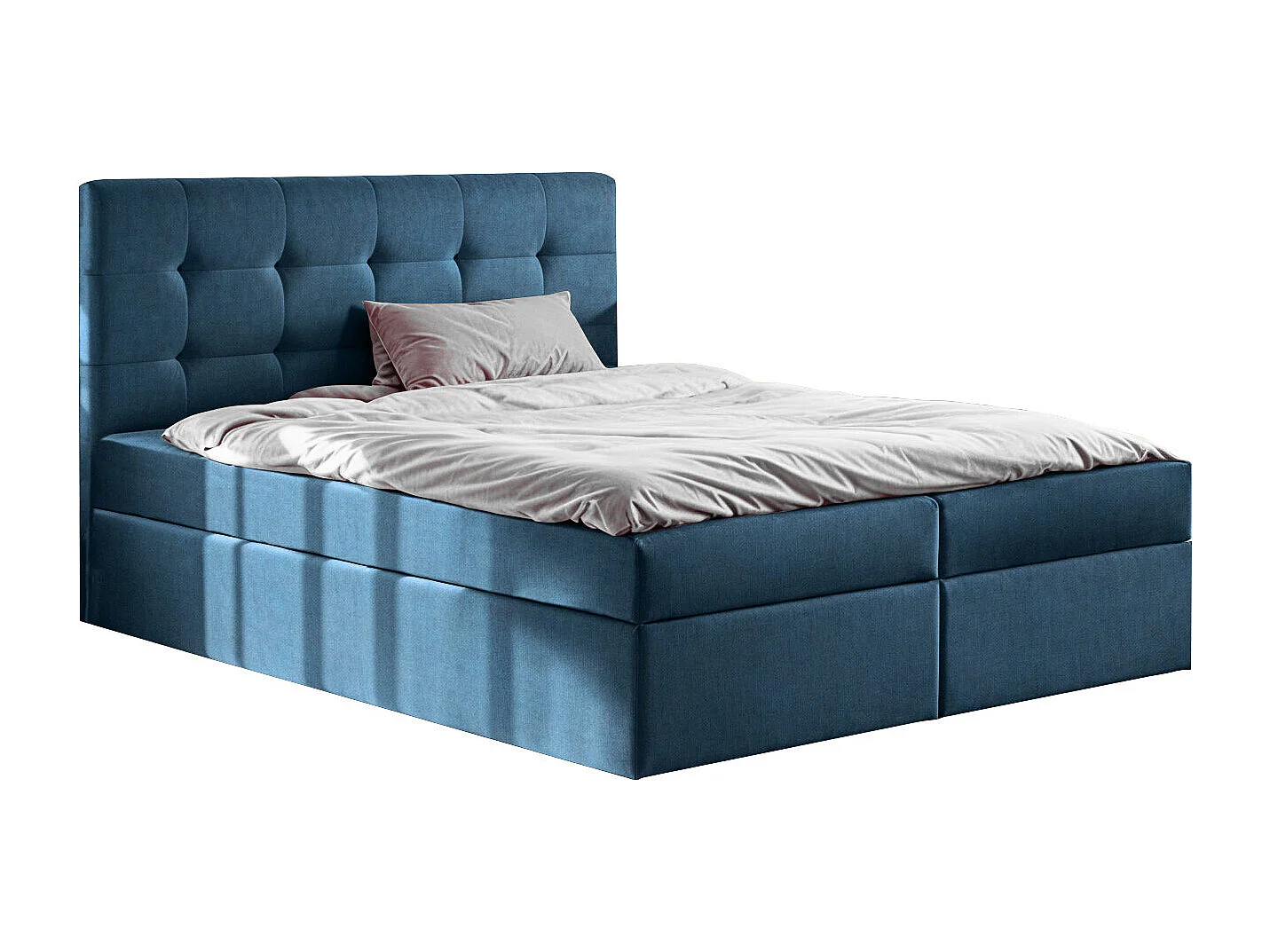 Lit à sommier tapissier avec matelas et sommier, tissu LUDANO Noel Blue 200x200 cm H3-Bonell