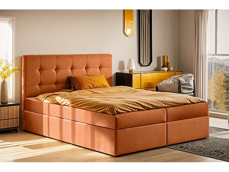 Boxspringbed met matras en bedkast, LUDANO stof Noel Orange 180x200 cm H2-Pocket