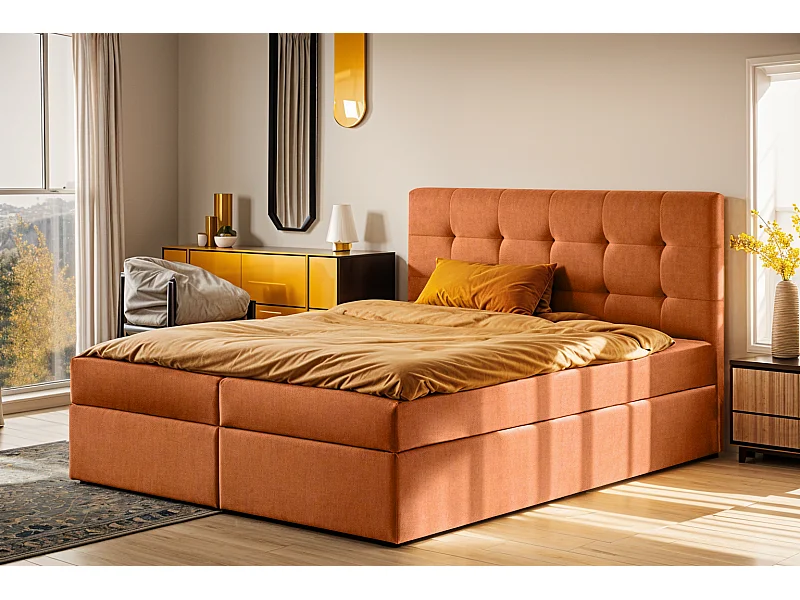 Boxspringbed met matras en bedbodem, LUDANO bedstof Noel Orange 160x200 cm H3-Bonell
