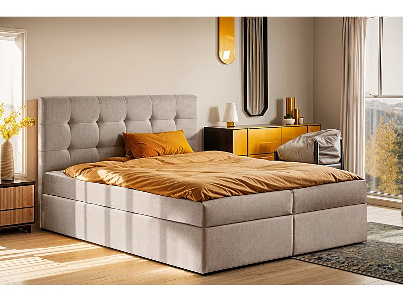 Boxspringbed met matras en bedkast, LUDANO bedstof Noel Cold Beige 200x200 cm H2-Pocket