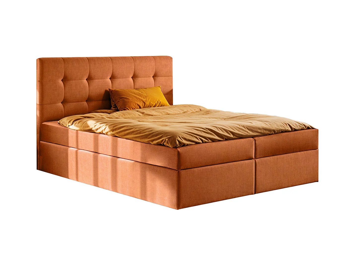Lit à sommier tapissier avec matelas et sommier, tissu LUDANO Noel Orange 200x200 cm H2-Pocket