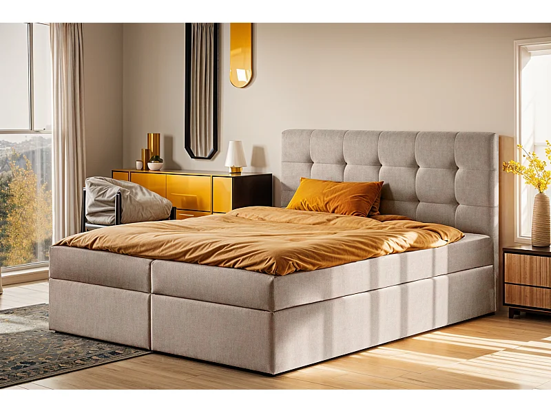 Letto a molle con materasso e rete, tessuto letto LUDANO Noel Cold Beige 180x200 cm H3-Bonell