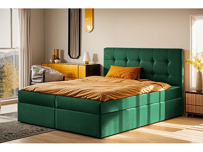 Boxspringbed met matras en bedkast, LUDANO stof Noel Green 160x200 cm H2-Pocket