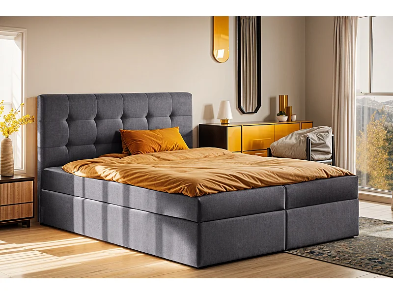 Lit à sommier tapissier avec matelas et sommier tapissier, tissu de lit LUDANO Noel gris foncé 160x200 cm H2-Pocket