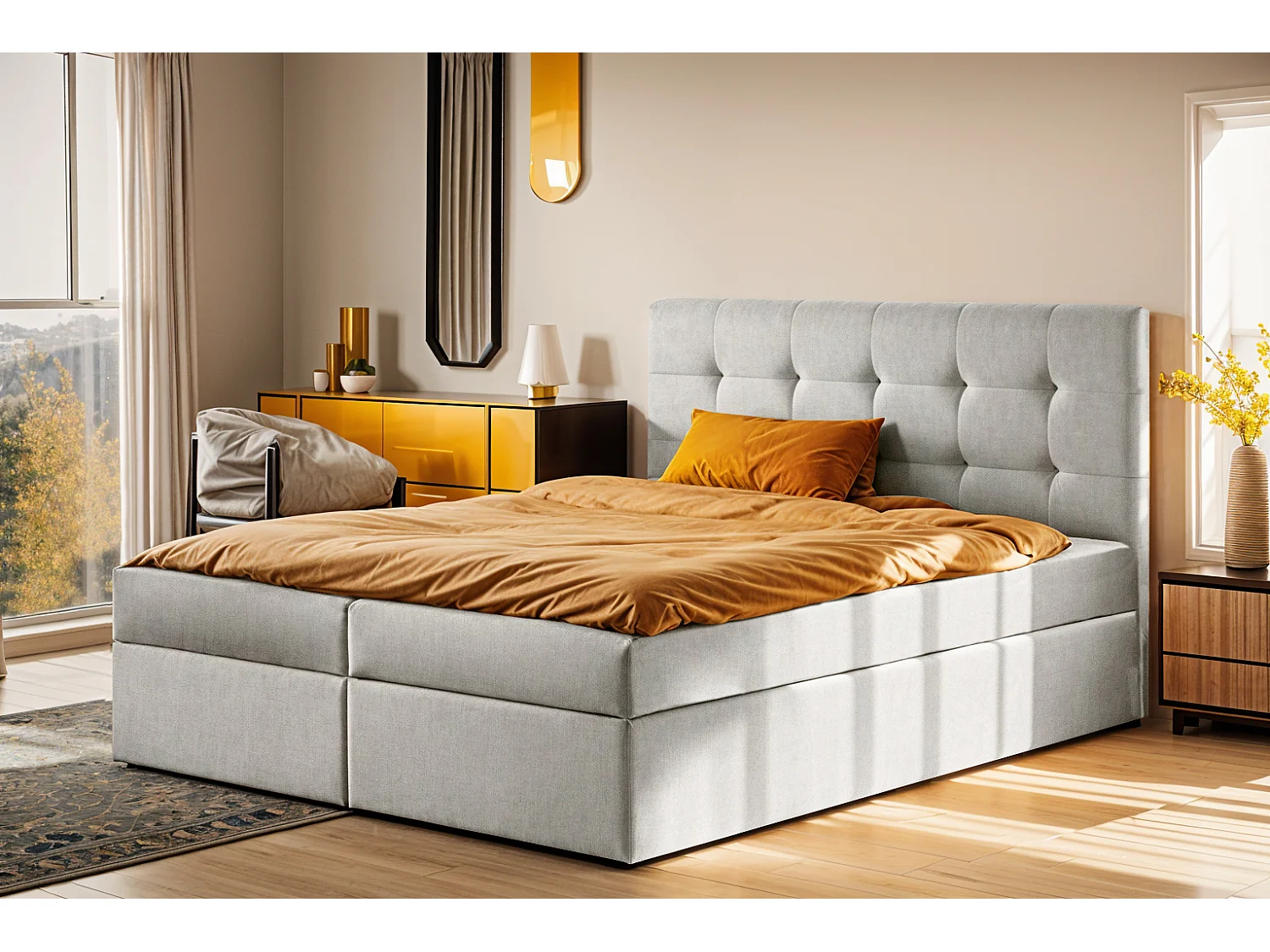 Lit à sommier tapissier avec matelas et sommier tapissier, tissu de lit LUDANO Noel gris clair 120x200 cm H3-Bonell