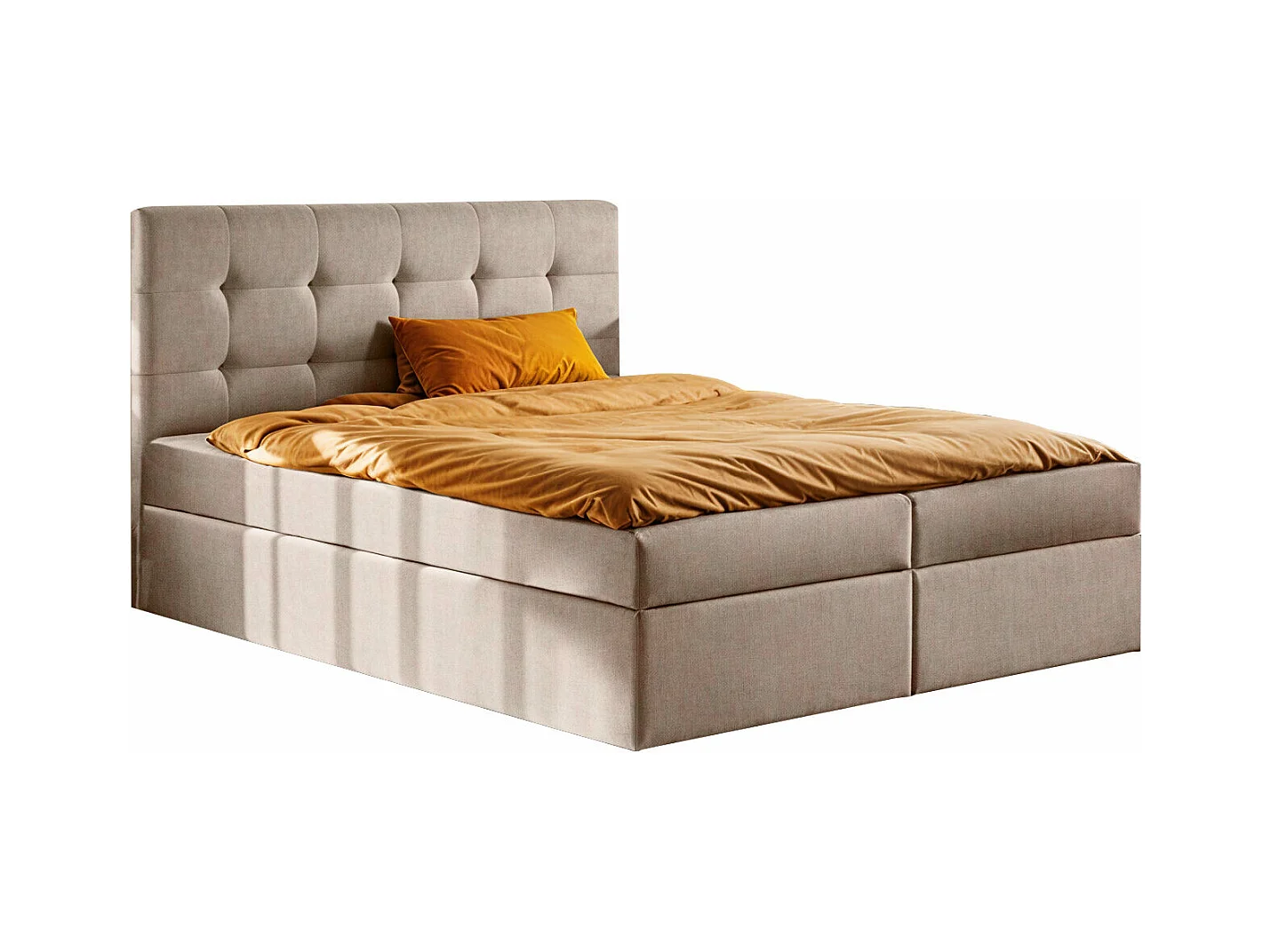 Lit à sommier tapissier avec matelas et sommier tapissier, tissu de lit LUDANO Noel Cold Beige 140x200 cm H3-Bonell