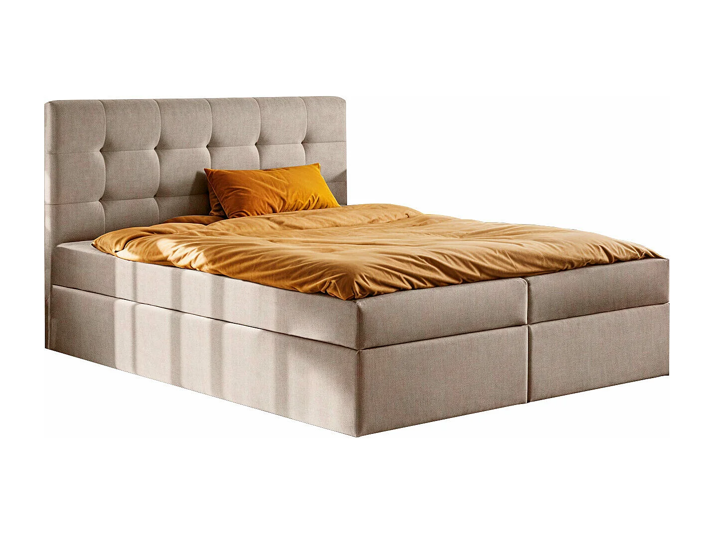 Lit à sommier tapissier avec matelas et sommier tapissier, tissu de lit LUDANO Noel Cold Beige 140x200 cm H3-Bonell