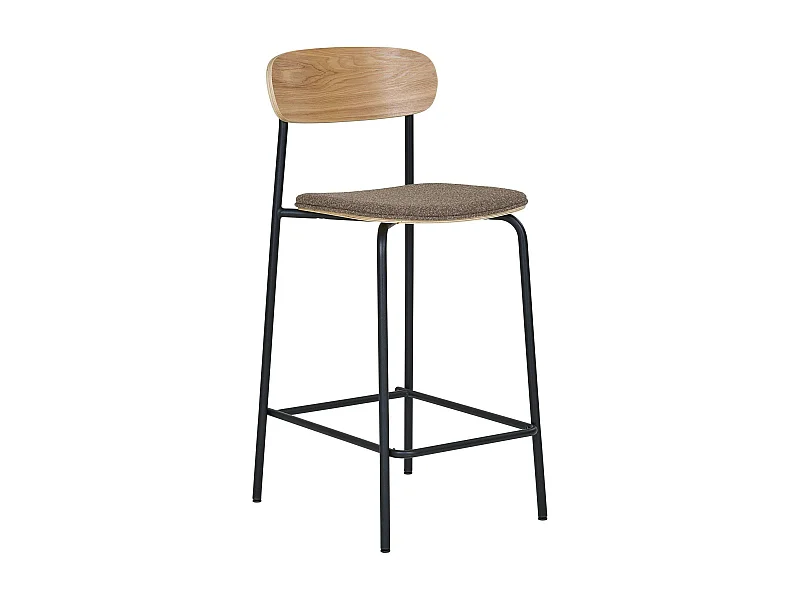 Chaise de bar en bois style écolier avec assise tissu marron (lot de 2) BERLIN