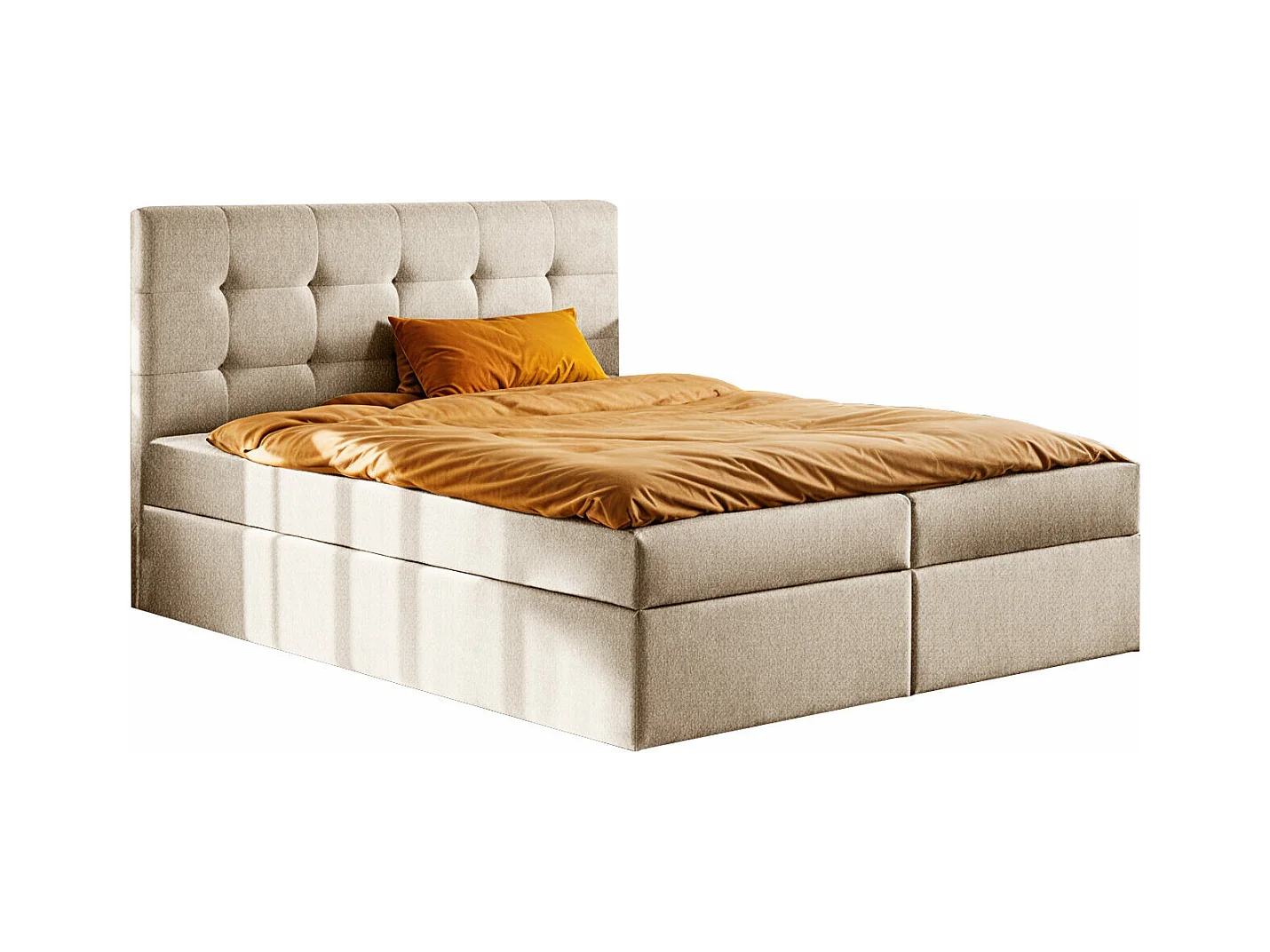 Lit à sommier tapissier avec matelas et sommier, tissu de lit LUDANO Soro beige clair 160x200 cm H3-Bonell