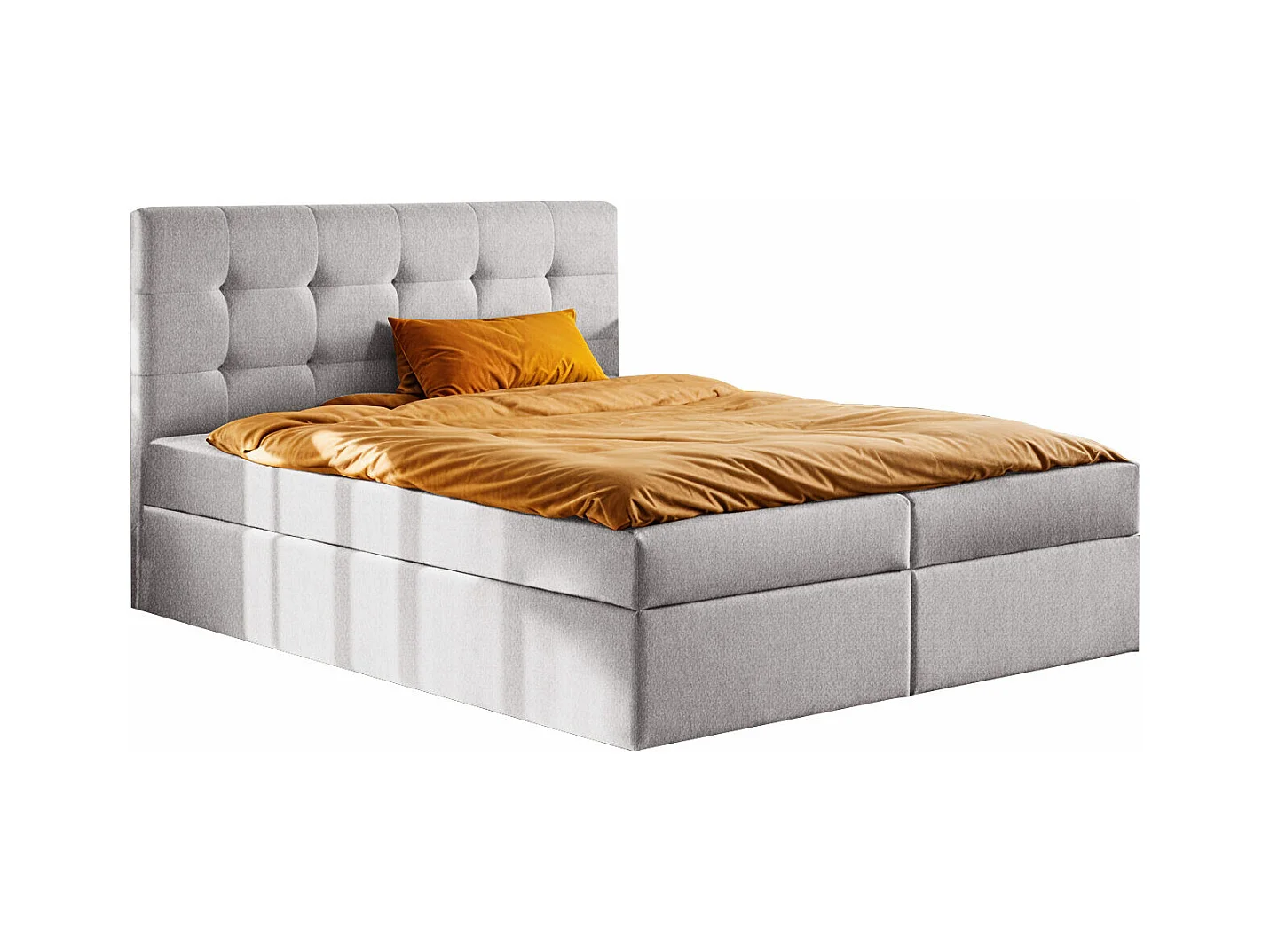 Lit à sommier tapissier avec matelas et sommier tapissier, tissu de lit LUDANO Soro gris clair 160x200 cm H3-Bonell