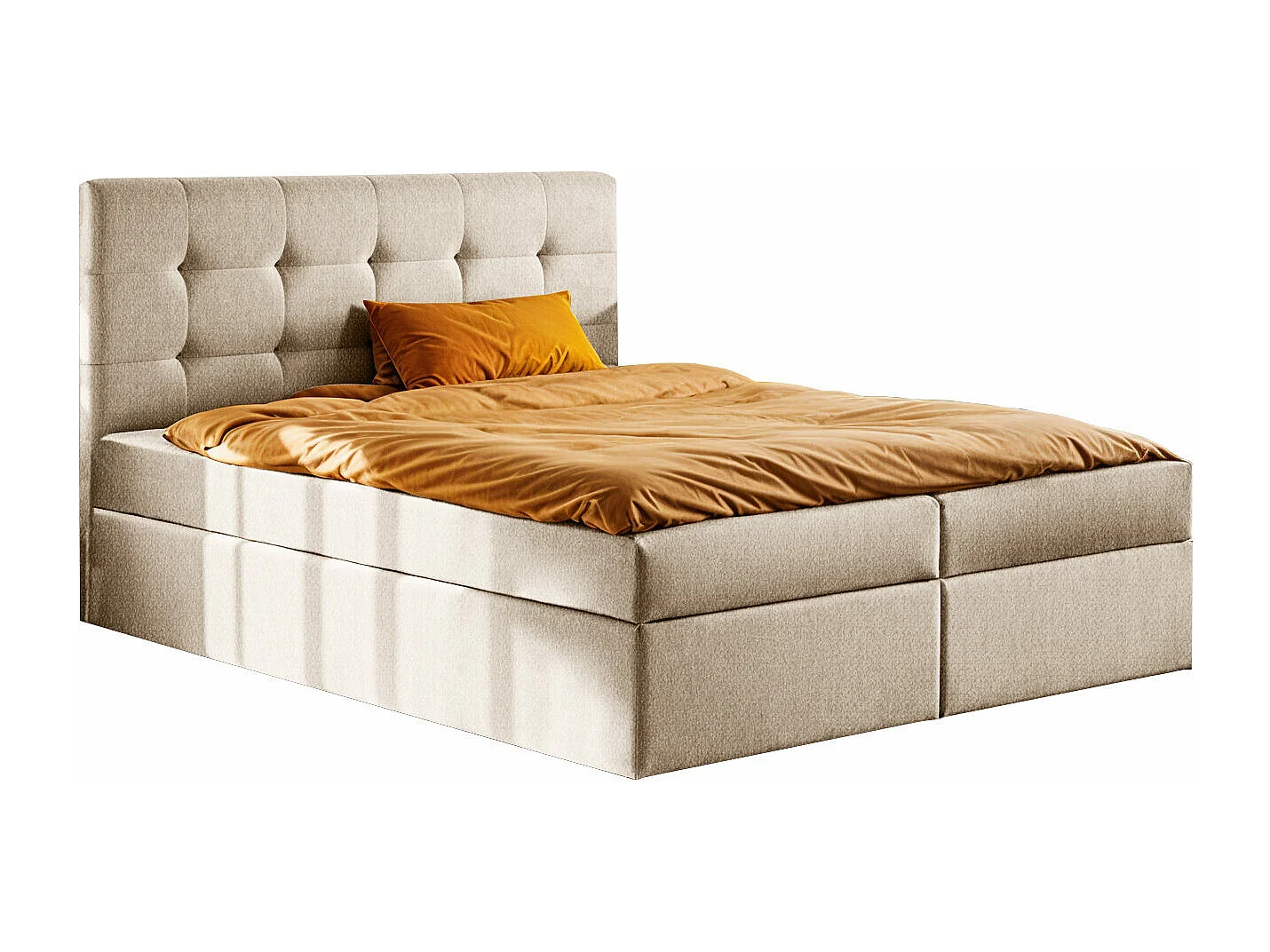 Lit boxspring avec matelas et sommier, tissu LUDANO Soro beige clair 140x200 cm H3-Bonell