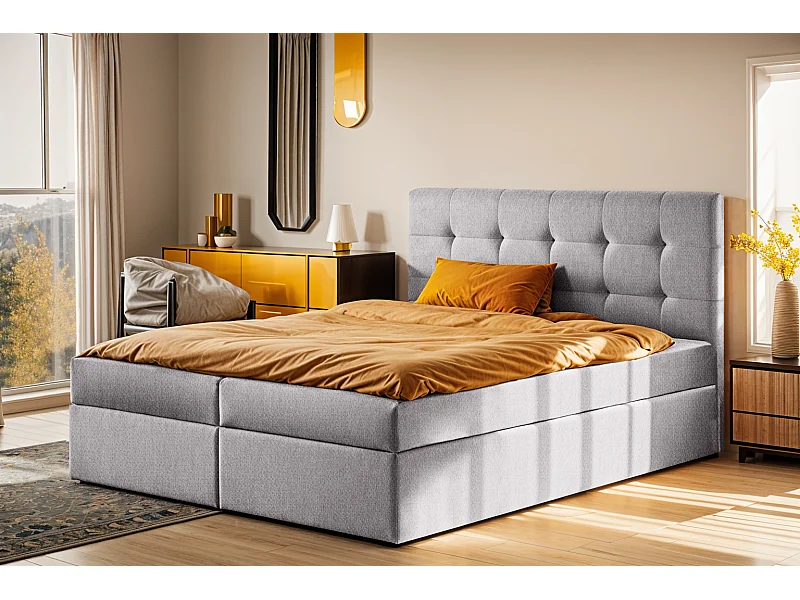 Letto box spring con materasso e contenitore, tessuto LUDANO Soro Grey 180x200 cm H3-Bonell