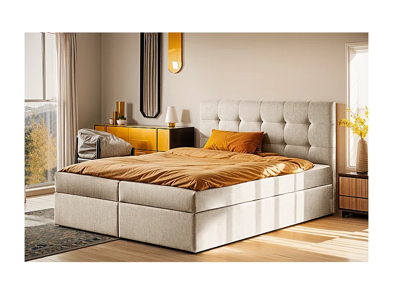 Boxspringbett mit matratze und bettkasten, Schlafbett LUDANO stoff Soro Hellbeige 200x200 cm H3-Bonell