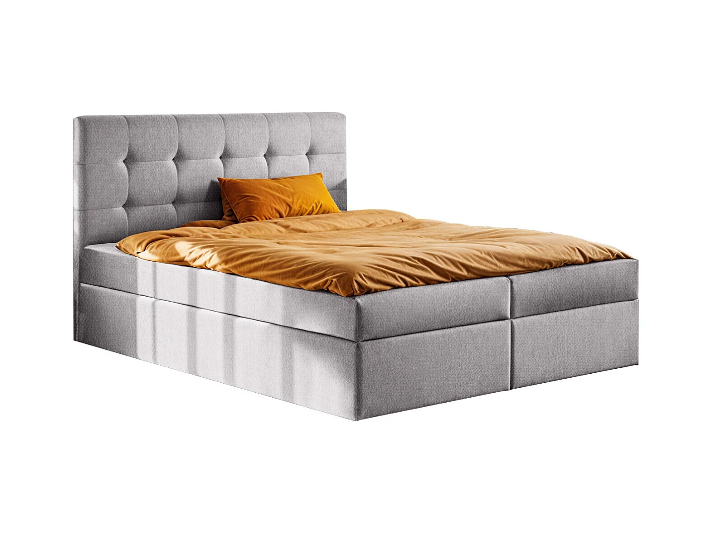 Lit à sommier tapissier avec matelas et sommier, tissu LUDANO Soro Gris 120x200 cm H3-Bonell
