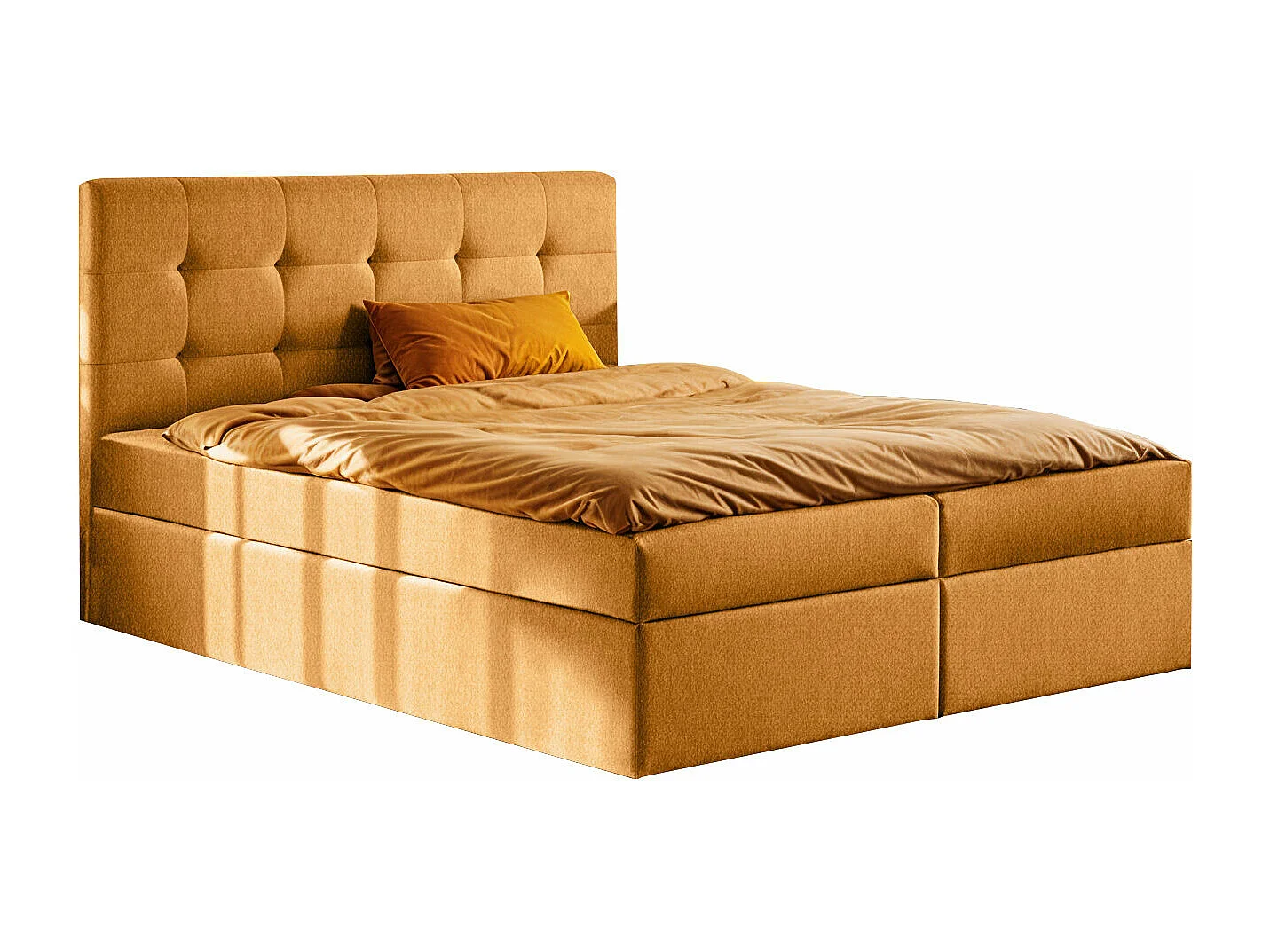 Lit à sommier tapissier avec matelas et sommier, tissu LUDANO Soro Orange 180x200 cm H3-Bonell