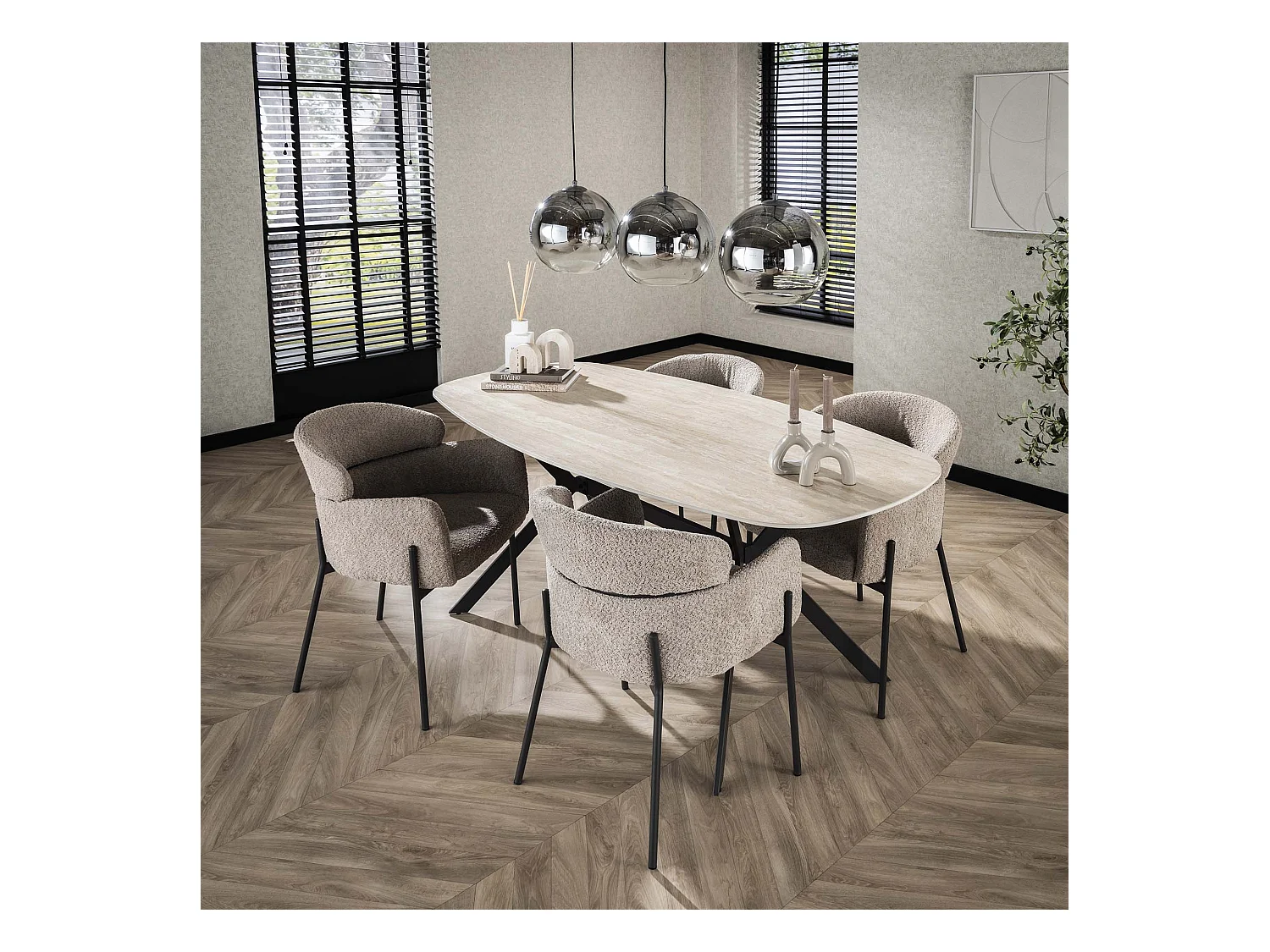 Table de salle à manger 180 Céramique - Céramique Travertin