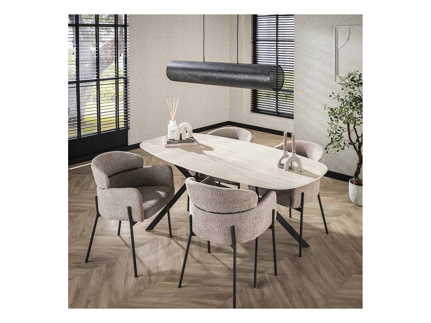 Table de salle à manger 180 Céramique - Céramique Travertin