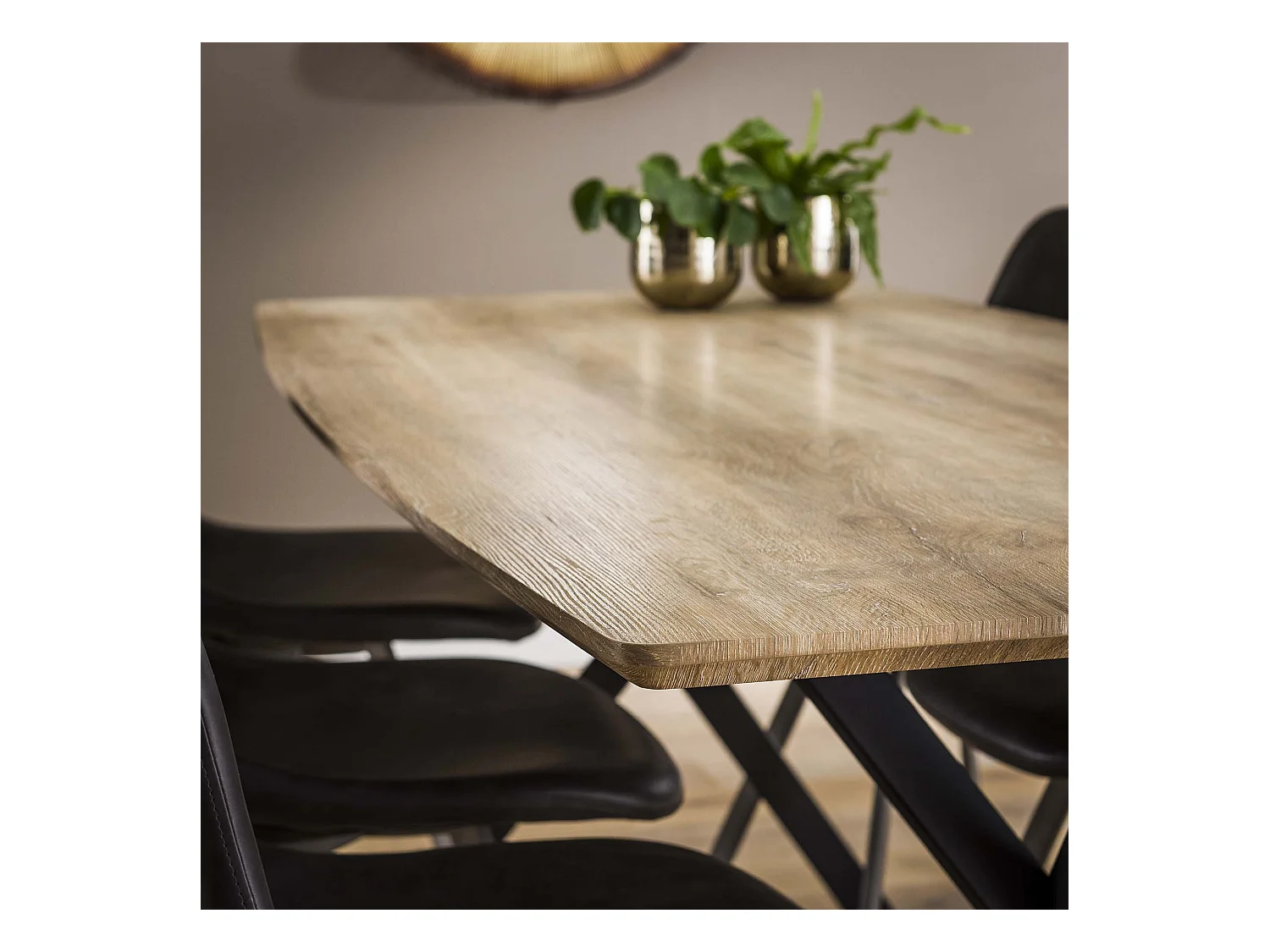 Eetkamertafel blad ovaal - Eettafel Eiken Antique Wash - Zwart metalen frame  - Voor 6 Personen - 190x90cm