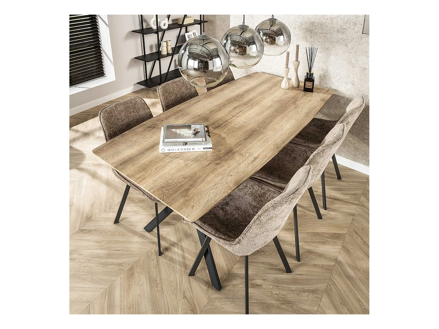 Table à manger plateau ovale - Table à manger Chêne Antique Wash - Structure métal noir - Pour 6 personnes - 190x90cm