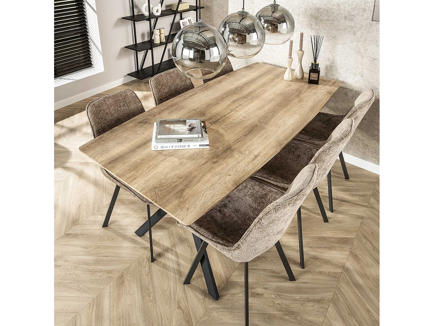 Table à manger plateau ovale - Table à manger Chêne Antique Wash - Structure métal noir - Pour 6 personnes - 190x90cm