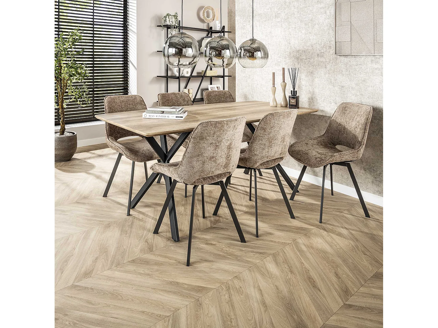 Table à manger plateau ovale - Table à manger Chêne Antique Wash - Structure métal noir - Pour 6 personnes - 190x90cm