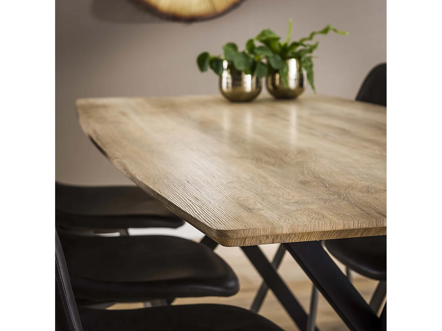 Table à manger plateau ovale - Table à manger Chêne Antique Wash - Structure métal noir - Pour 6 personnes - 190x90cm