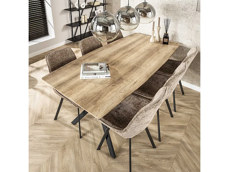 Table à manger plateau ovale - Table à manger Chêne Antique Wash - Structure métal noir - Pour 6 personnes - 190x90cm