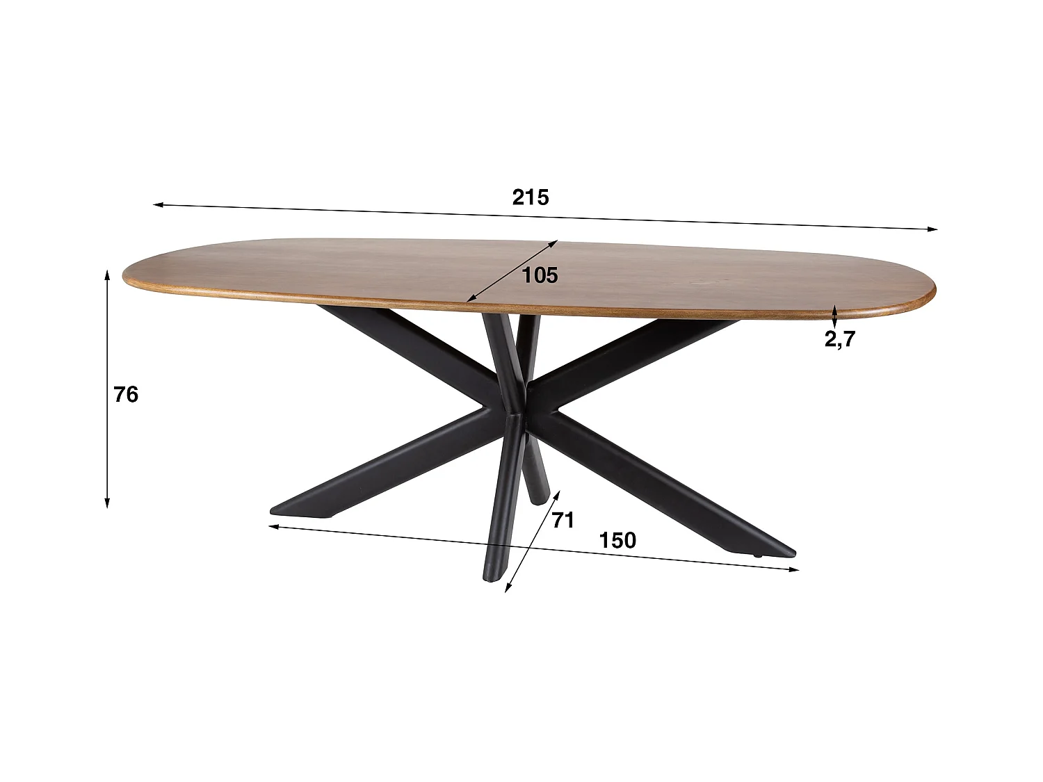 Table à manger Cliff Oval Tube 215 cm - Manguier massif couleur sable