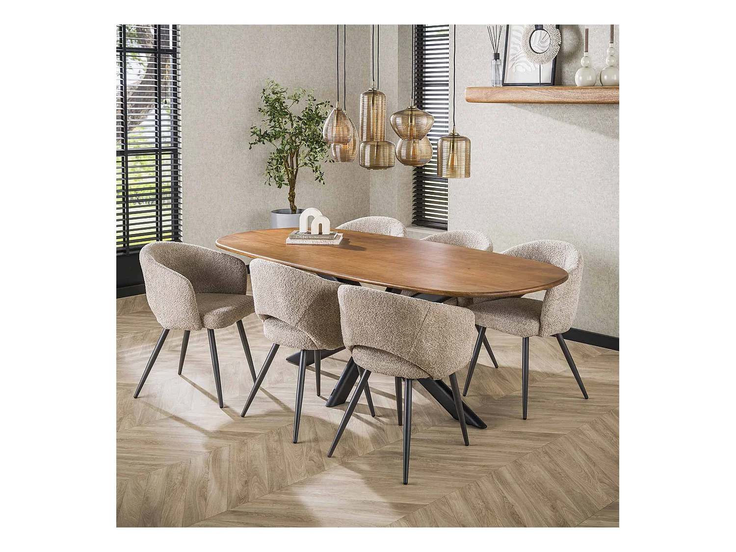 Table à manger Cliff Oval Tube 215 cm - Manguier massif couleur sable