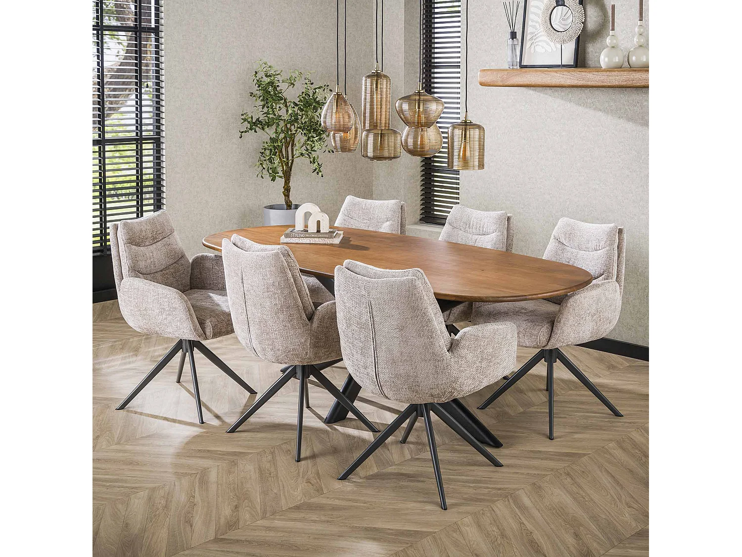 Table à manger Cliff Oval Tube 215 cm - Manguier massif couleur sable