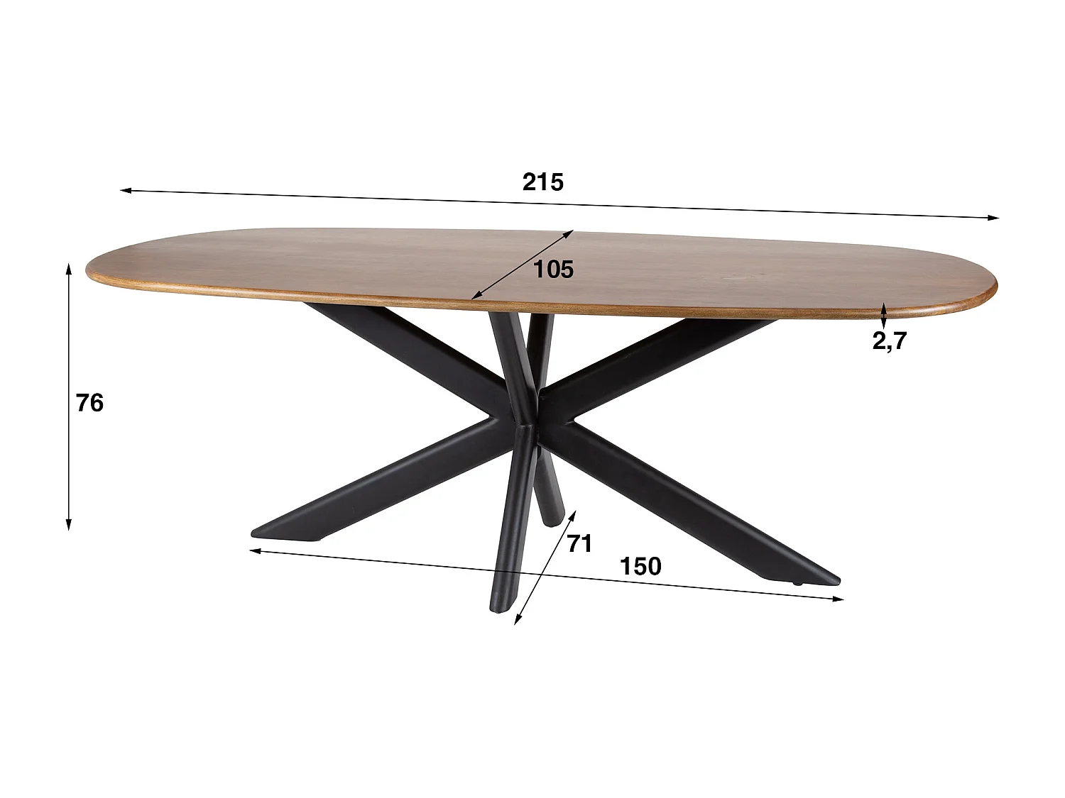 Table à manger Cliff Oval Tube 215 cm - Manguier massif couleur sable