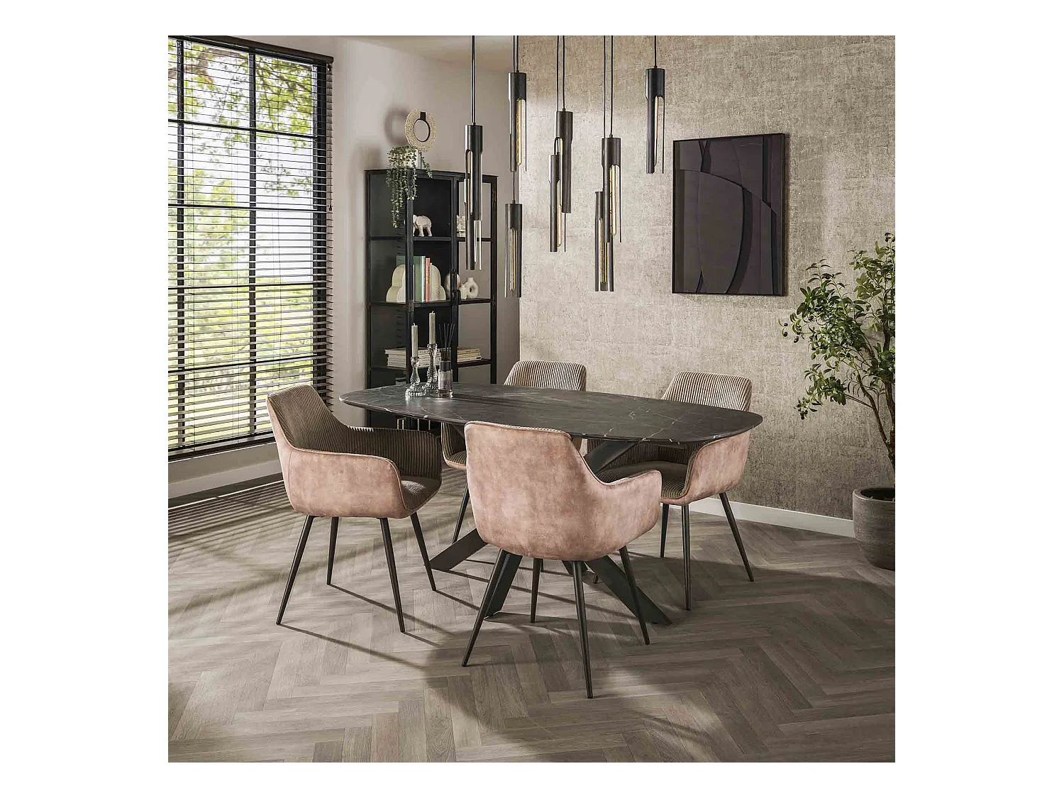 Eetkamertafel 180 Deens Ovaal - 3D Melamine Slate Stone