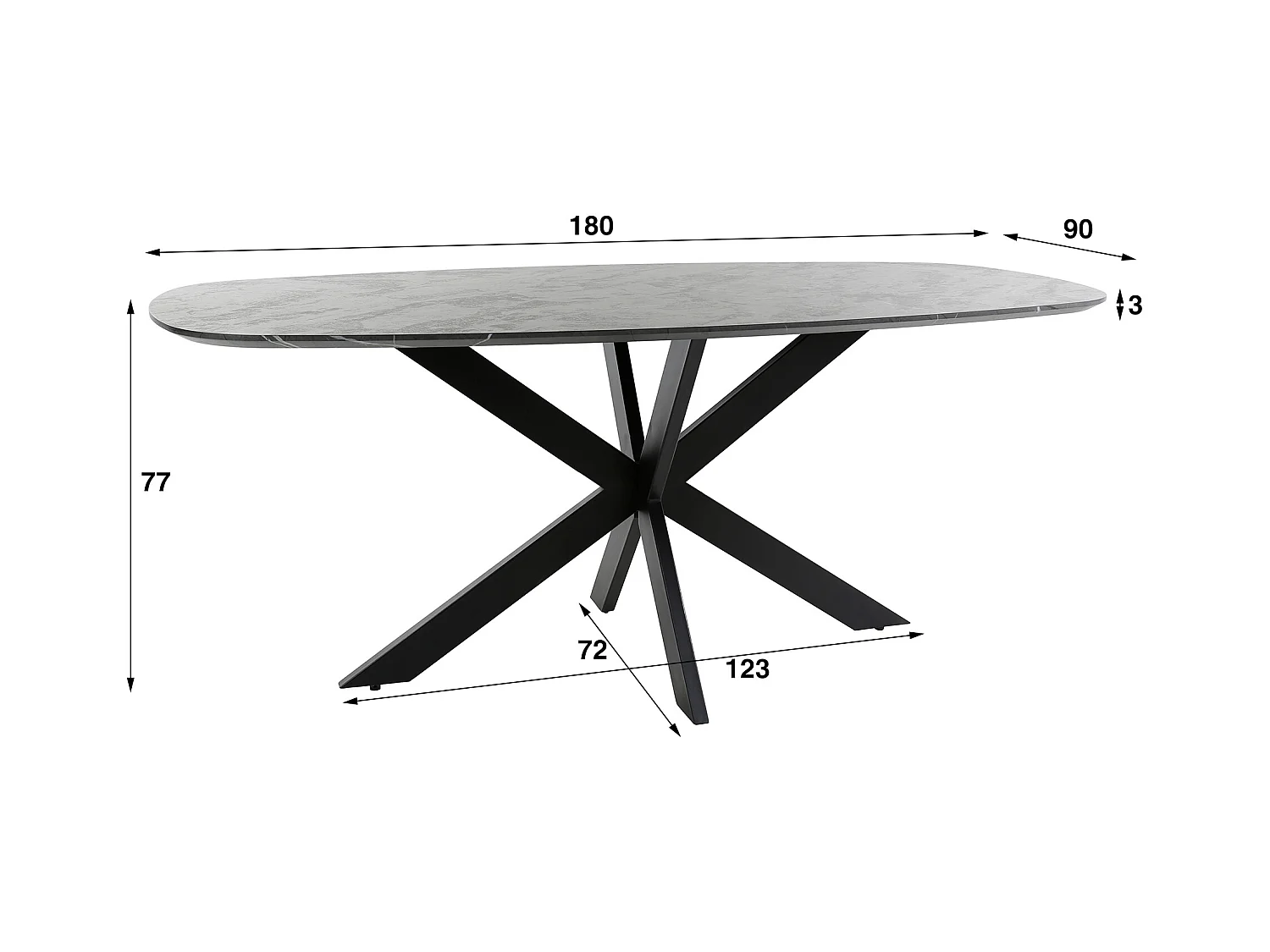 Eetkamertafel 180 Deens Ovaal - 3D Melamine Slate Stone