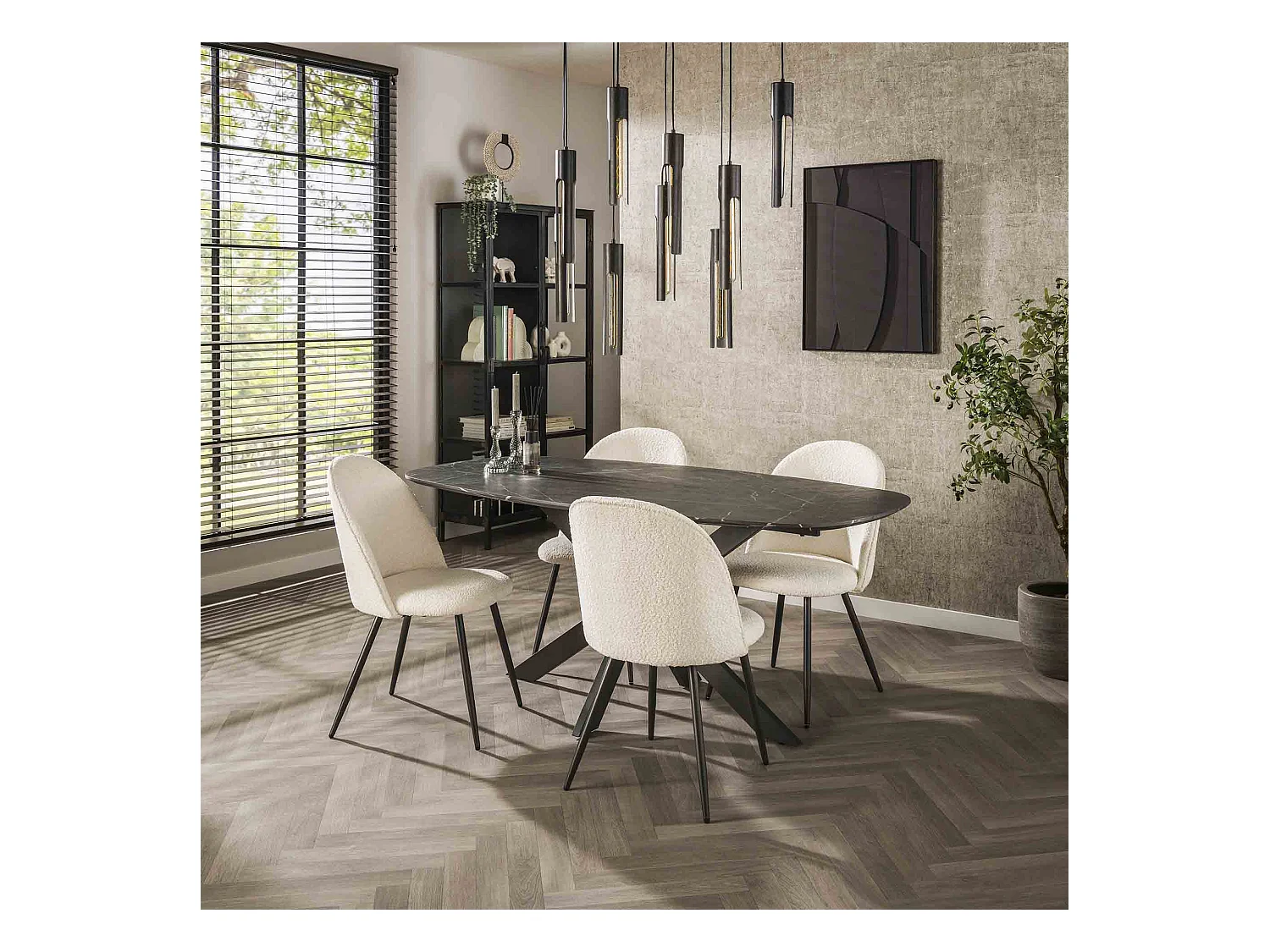 Table à manger 180 cm ovale danoise - Mélamine 3D Ardoise Pierre