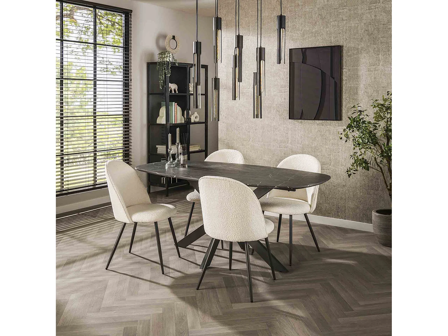 Eetkamertafel 180 Deens Ovaal - 3D Melamine Slate Stone