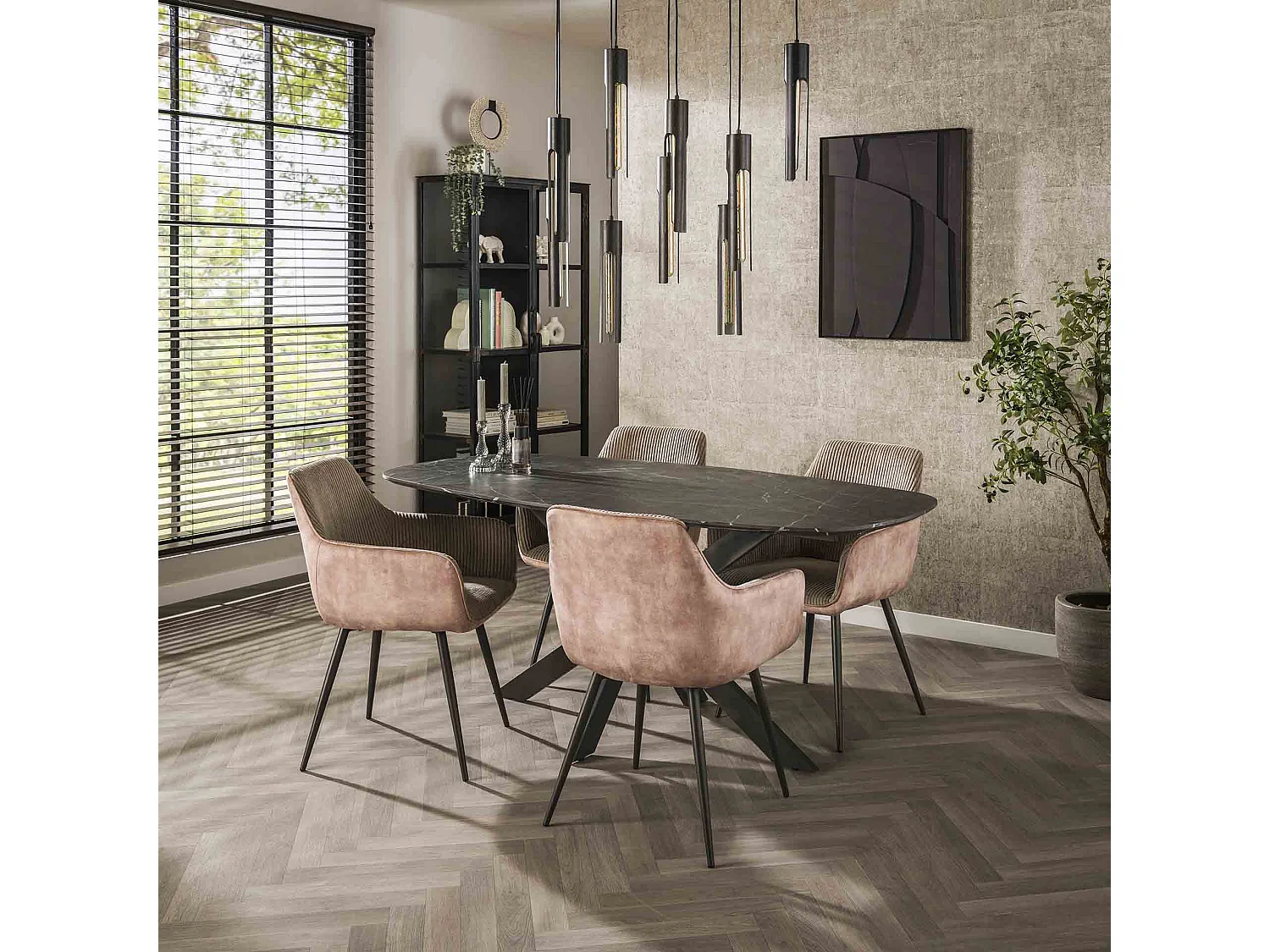 Eetkamertafel 180 Deens Ovaal - 3D Melamine Slate Stone