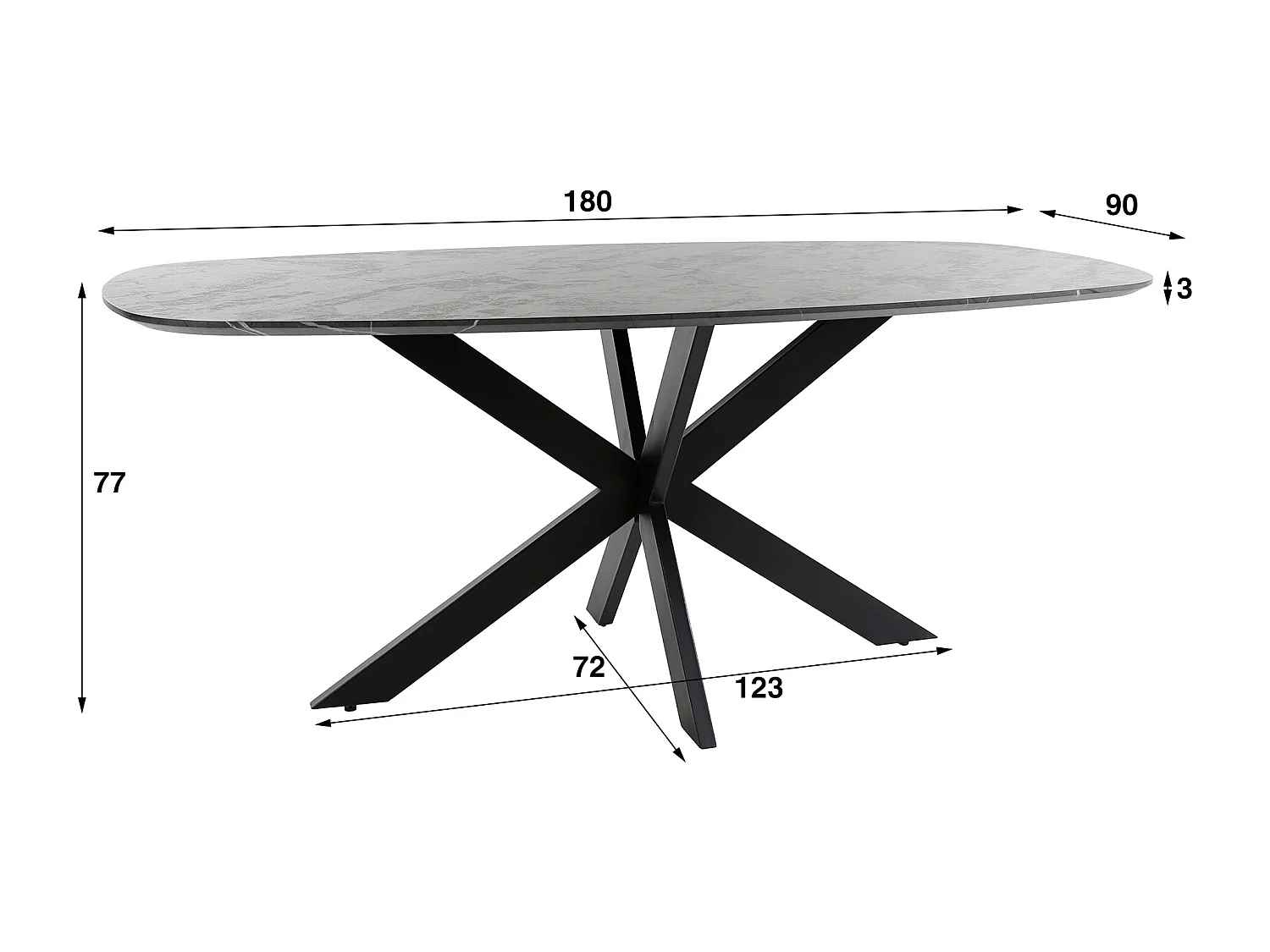 Eetkamertafel 180 Deens Ovaal - 3D Melamine Slate Stone