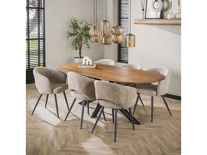 Table à manger 180 cm Cliff Oval Tube - Manguier massif couleur sable