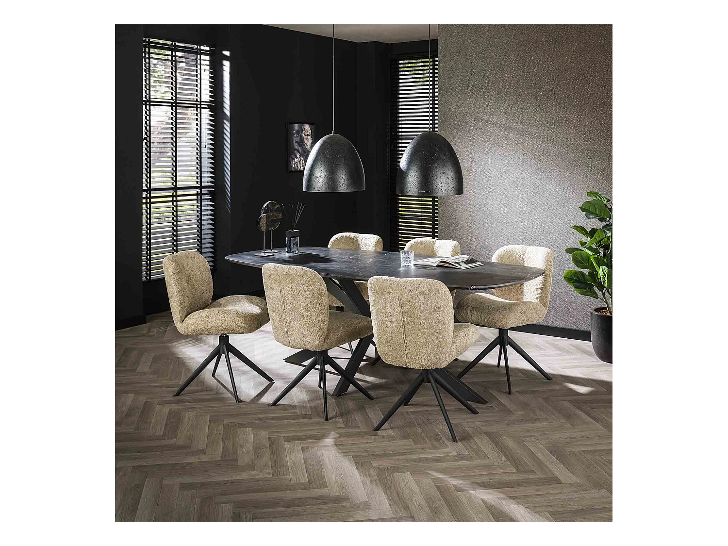 Eetkamertafel 215 Deens Ovaal - 3D Melamine Slate Stone