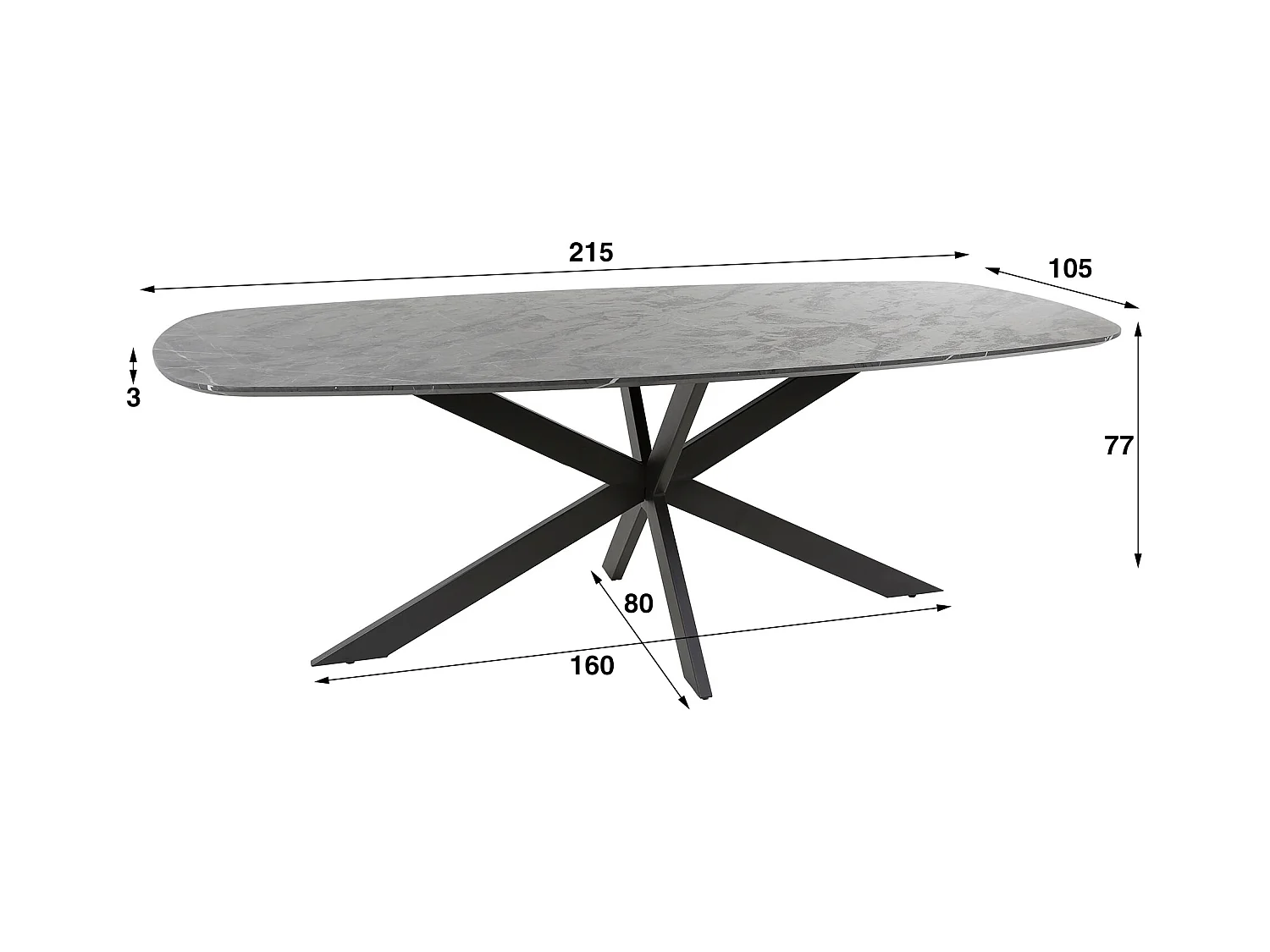 Eetkamertafel 215 Deens Ovaal - 3D Melamine Slate Stone