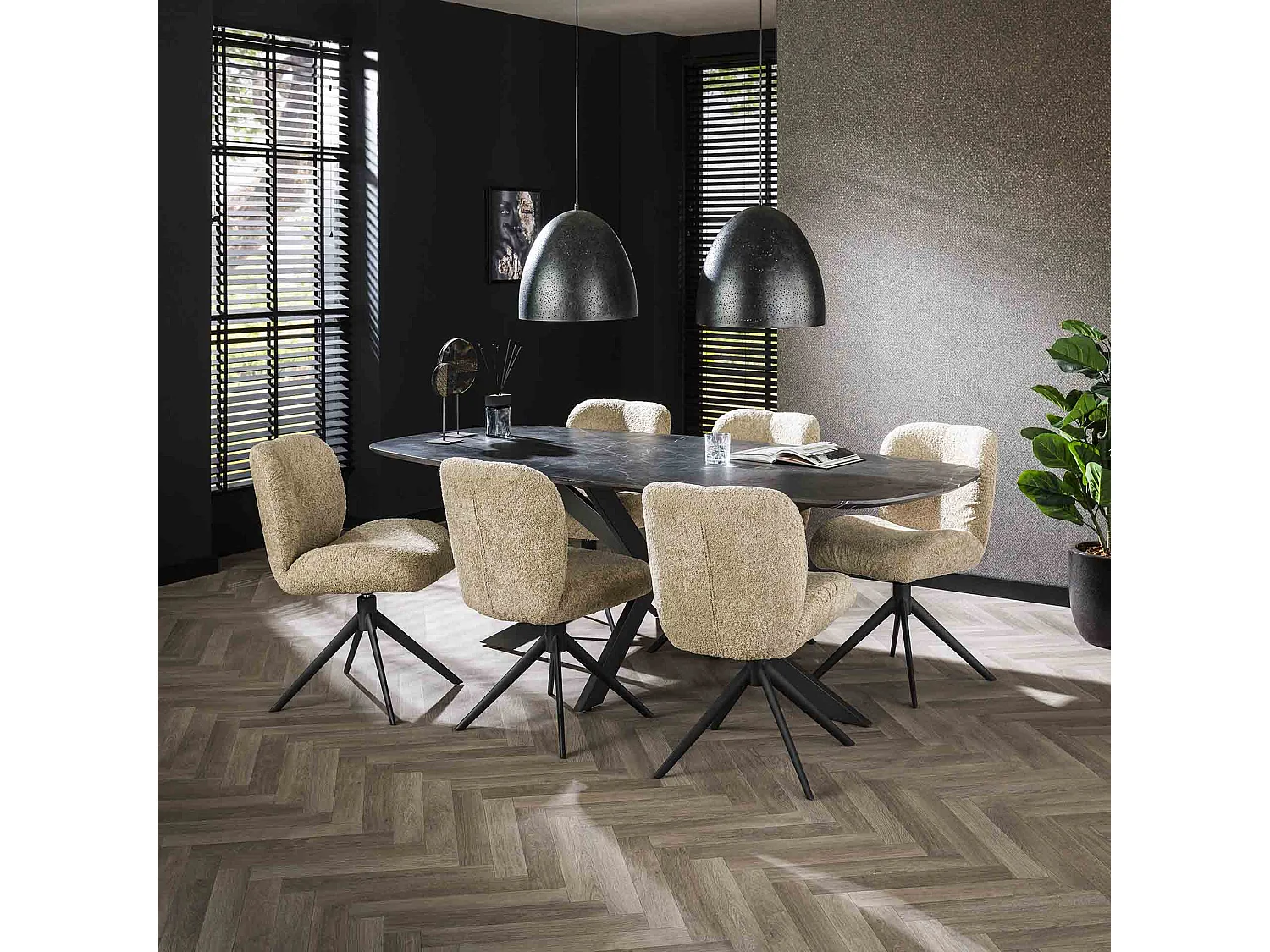 Table à manger 215 Ovale Danoise - Mélamine 3D Ardoise Pierre