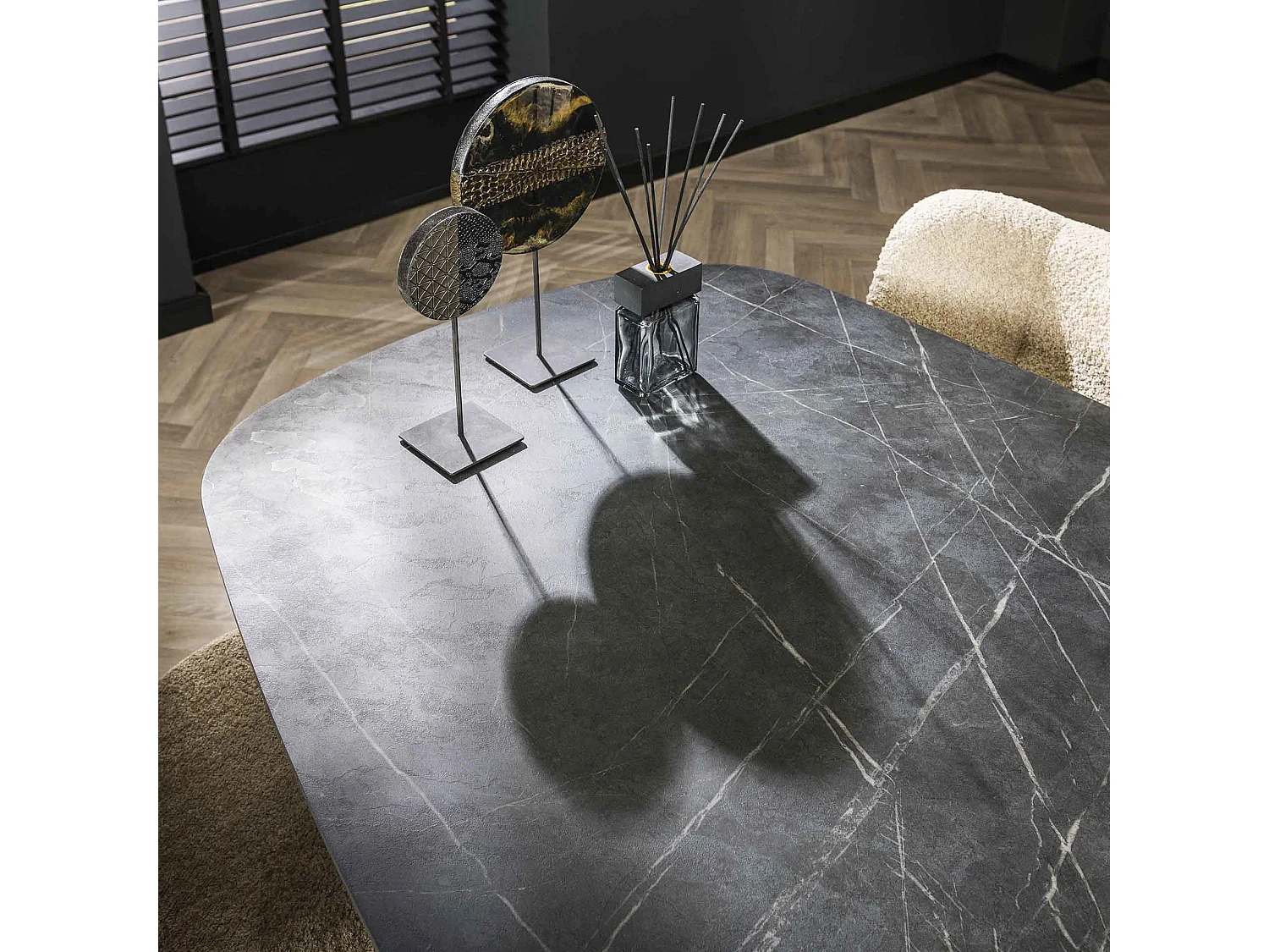 Table à manger 215 Ovale Danoise - Mélamine 3D Ardoise Pierre