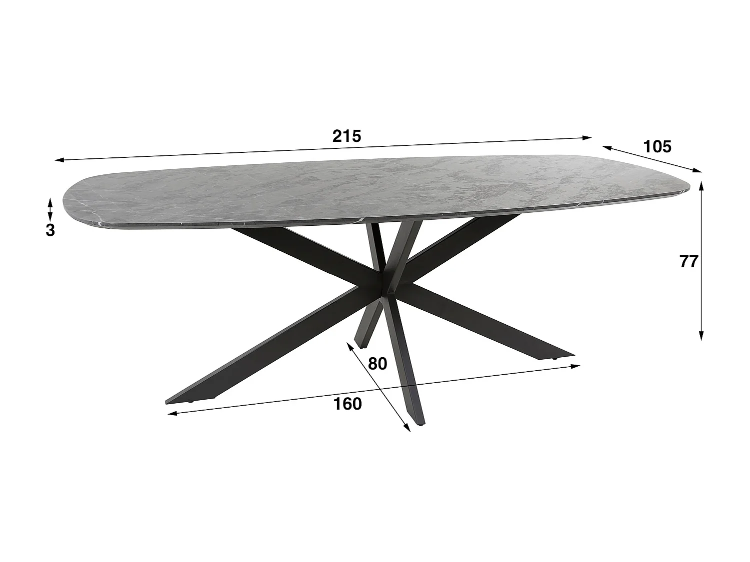 Table à manger 215 Ovale Danoise - Mélamine 3D Ardoise Pierre