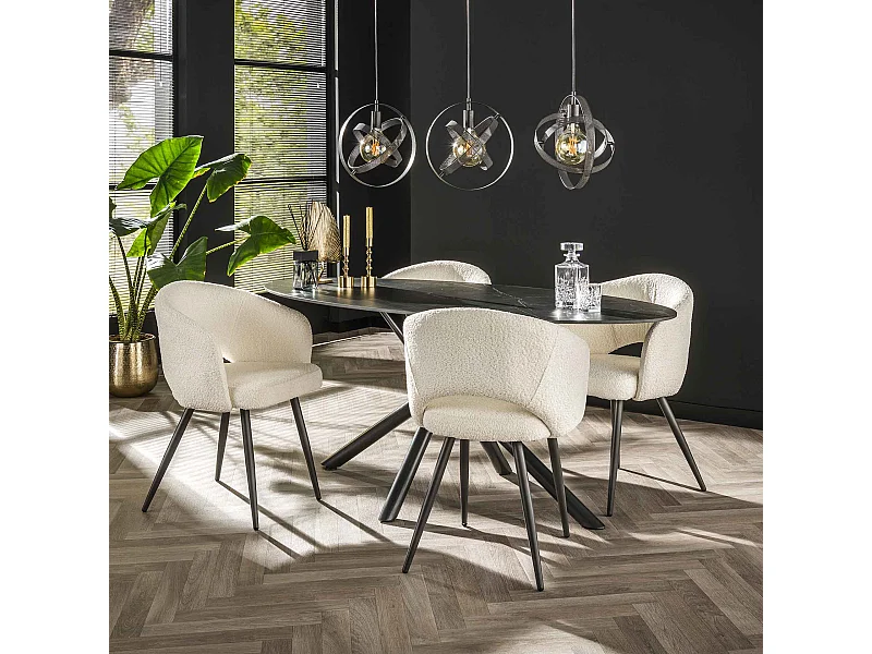 Eetkamertafel 180cm - Ovaal - Keramiek Zwart - 4 Personen