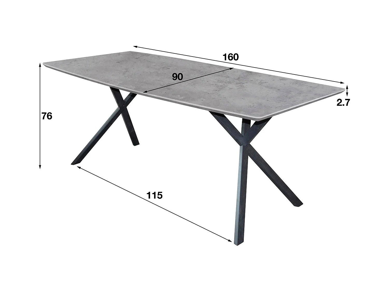 Industriele Eetkamertafel - Ovaal Blad - Zwart Gepoedercoat Frame - 160x90x76