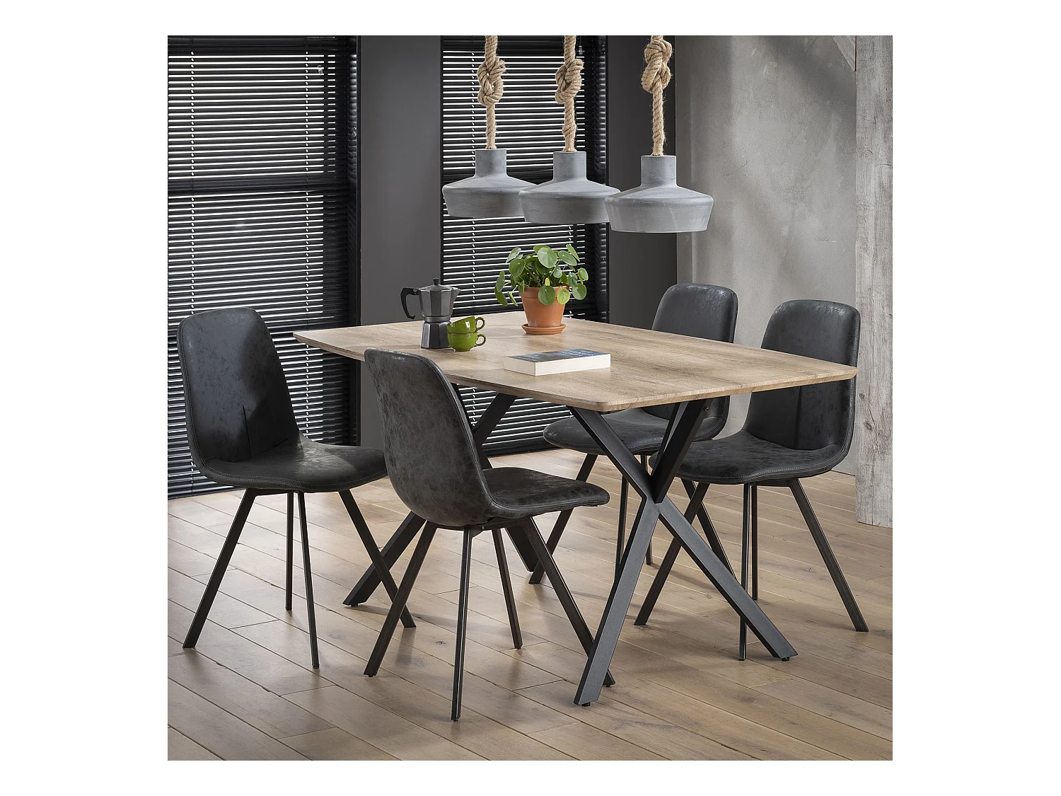 Table à manger industrielle - Plateau ovale - Cadre thermolaqué noir - 160 x 90 x 76 cm
